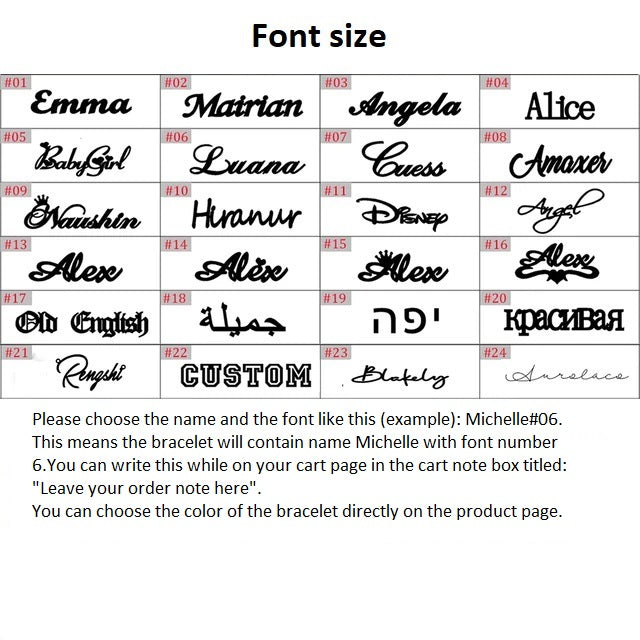 Personalized bracelet fonts